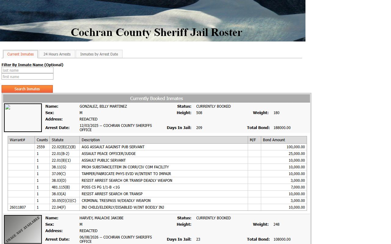 Cochran County inmate records jail report home page