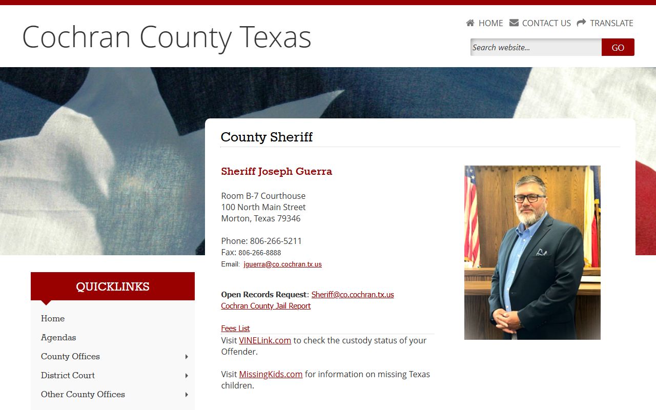 Cochran County Jail sheriff page jail report and records contact